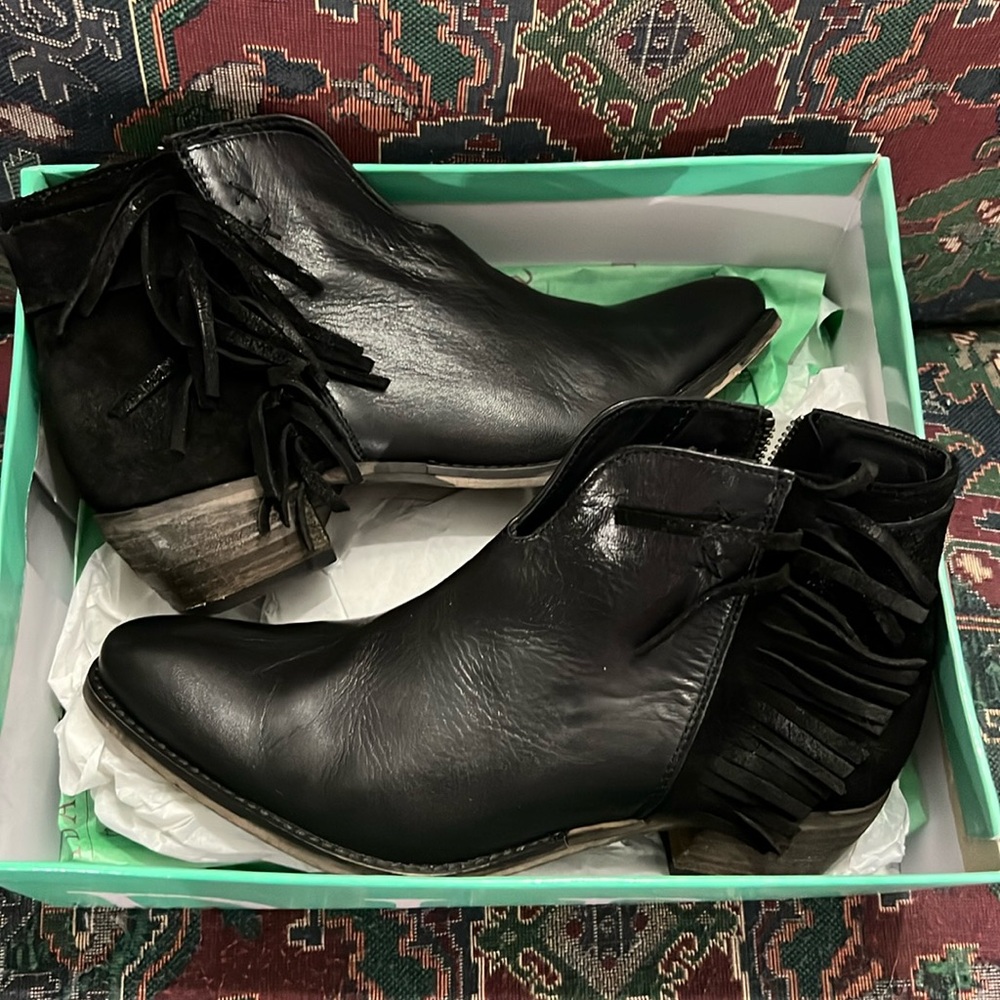 Diba True black suede fringe ankle boots